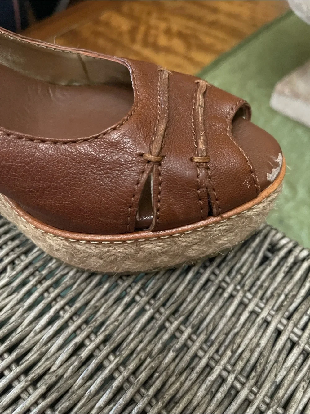 Banana Republic Brown Leather Peep-Toe Espadrille Wedges